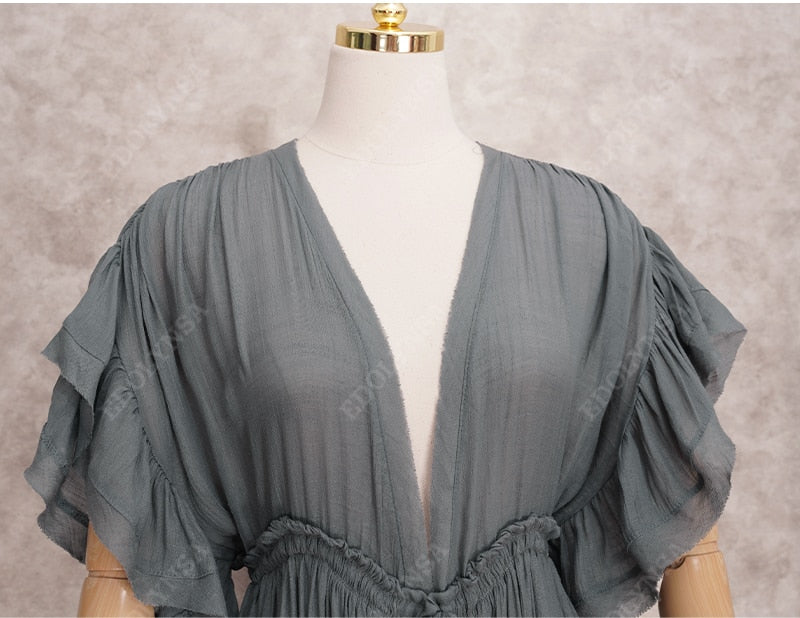 Sexy Grey Long tunic style summer fashion Cover-ups