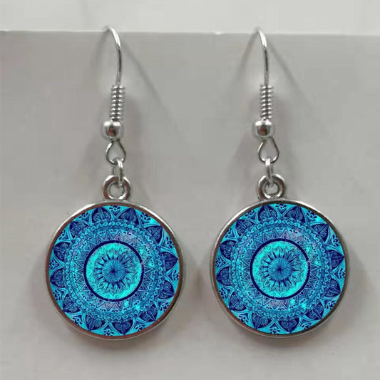 Mandala Buddhist Glass Earrings with Henna Patterns