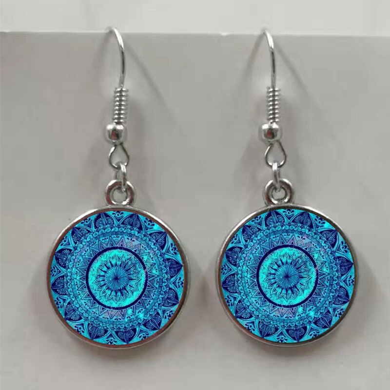 Mandala Buddhist Glass Earrings with Henna Patterns