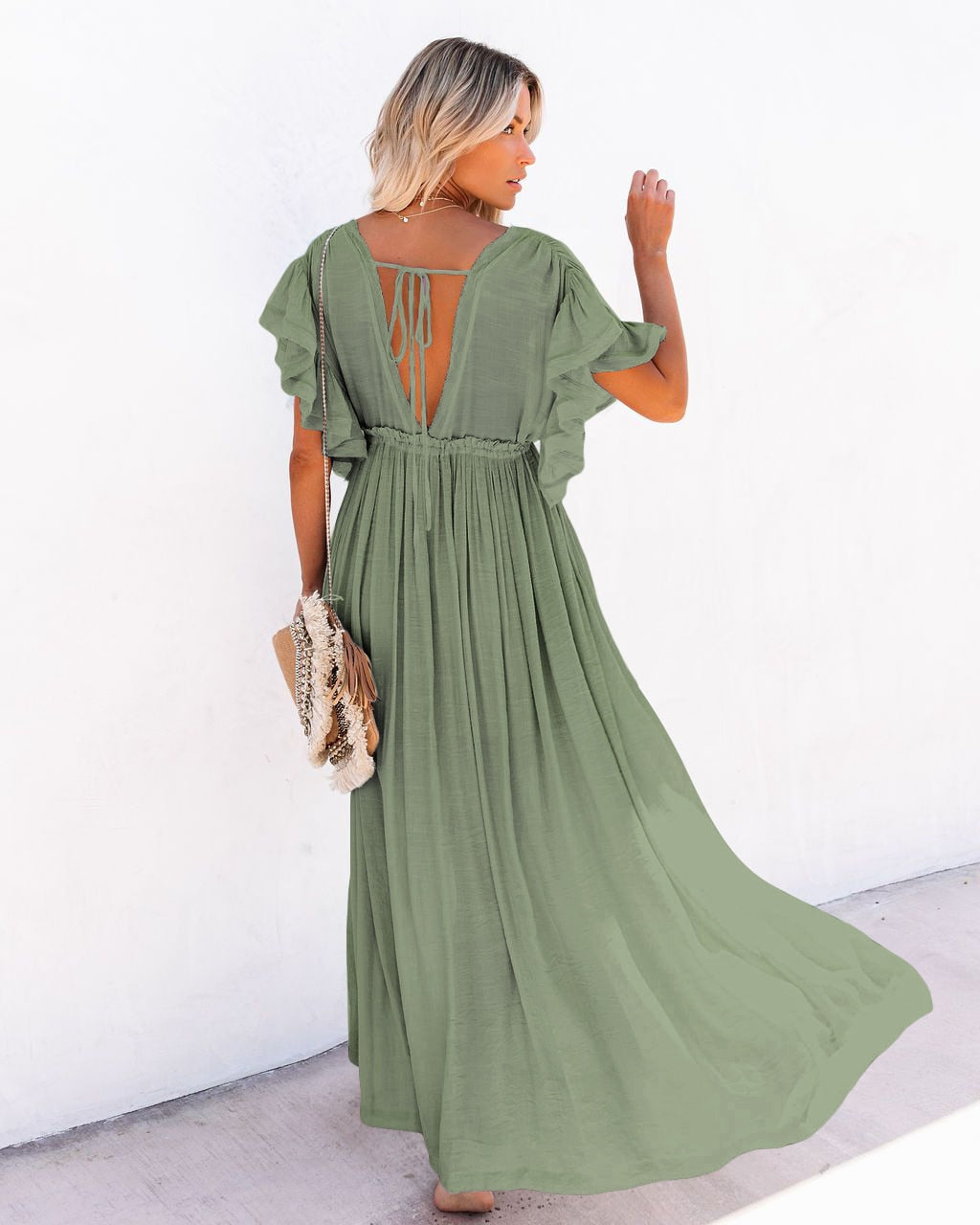 Green summer bohemian long tunic style cover up