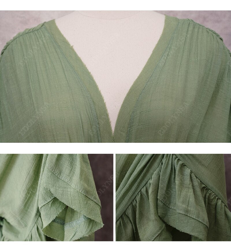 Green summer bohemian long tunic style cover up