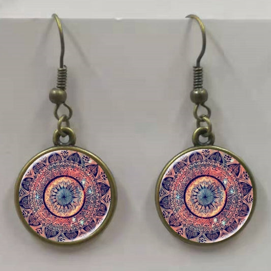 Buddhist Mandala Style Glass womens Earrings