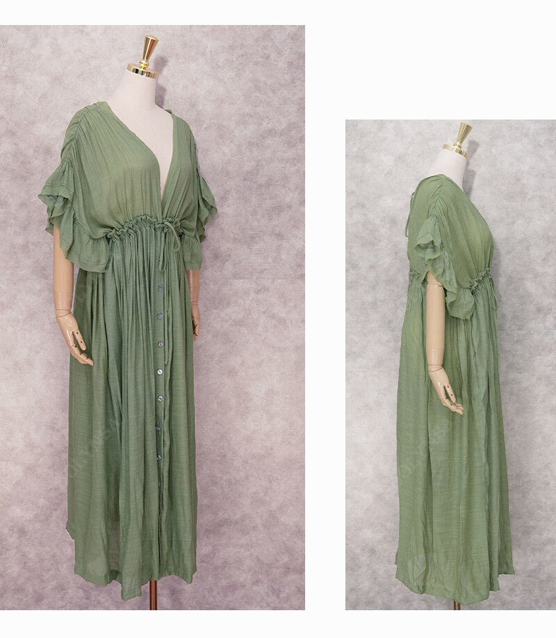 Green summer bohemian long tunic style cover up