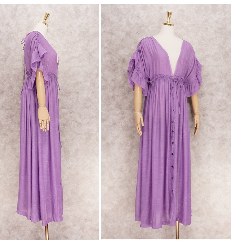 Purple beach summer fashion tunic cover up