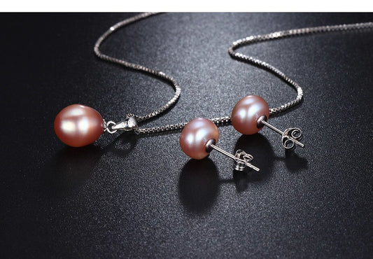 Silver freshwater pearl necklace jewellery set