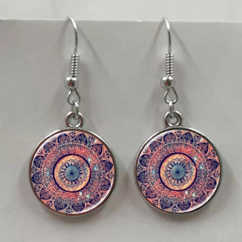 Buddhist Mandala Style Glass womens Earrings