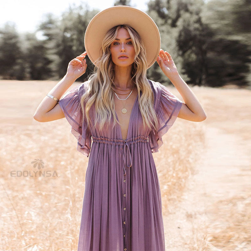 Purple beach summer fashion tunic cover up