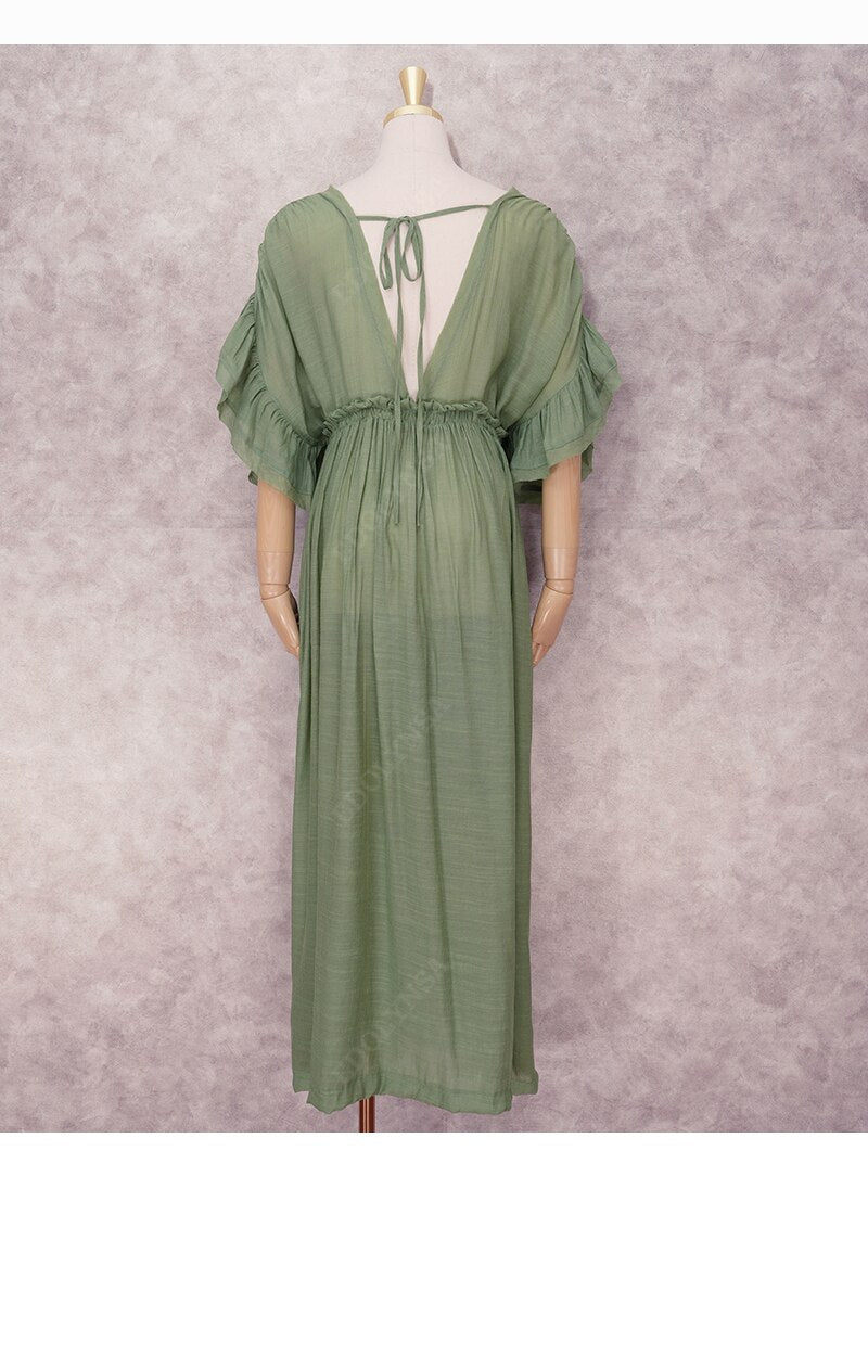 Green summer bohemian long tunic style cover up