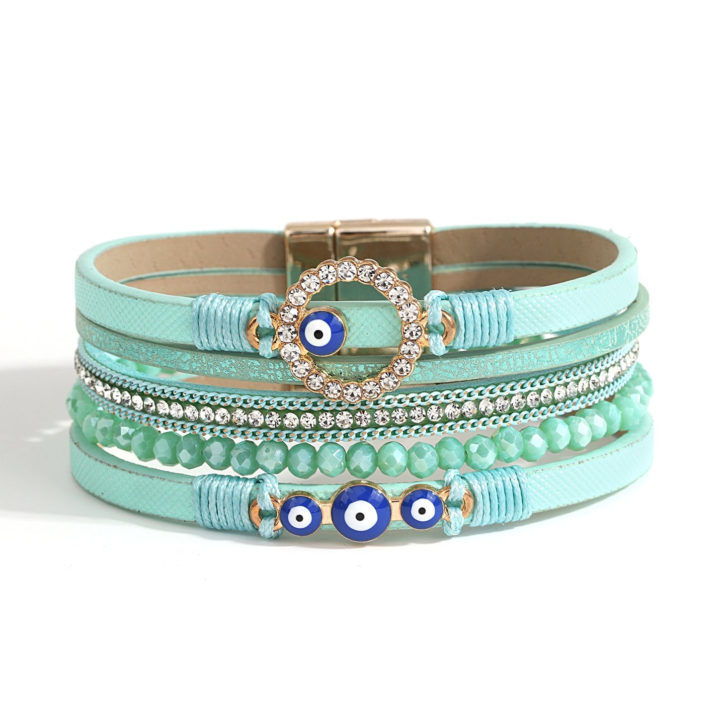 Bohemian Evil Eye Leather Bracelet/Bangle Light Green