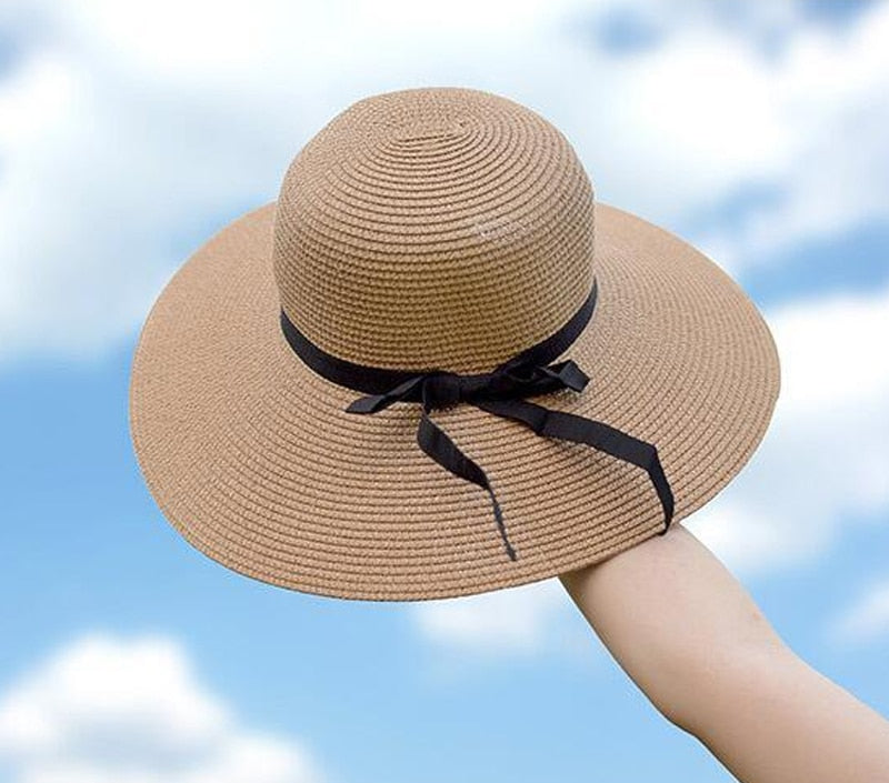 Wide Brim Khaki Floppy Ladies Straw Hat