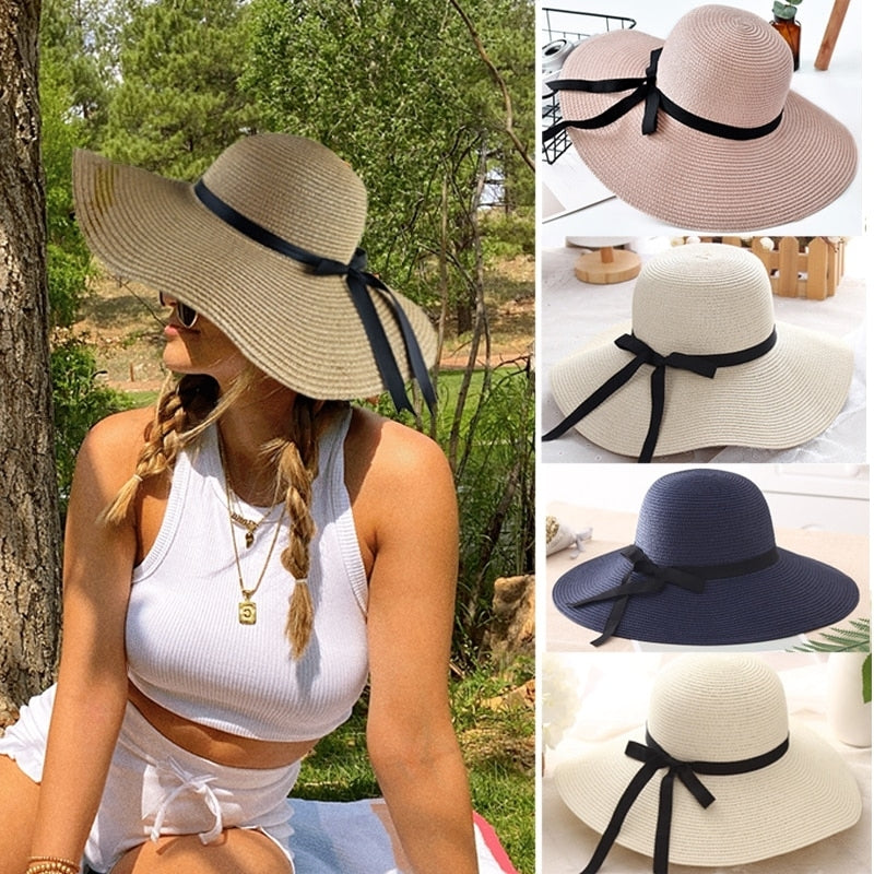 Wide Brim Floppy Ladies Straw Hat White