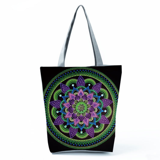 Mandala Boho Green Tote Beach Bag