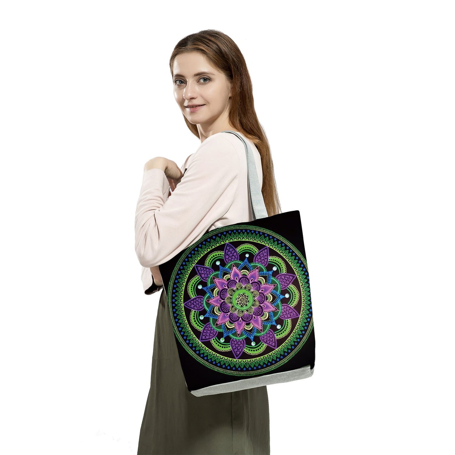 Mandala Boho Green Tote Beach Bag